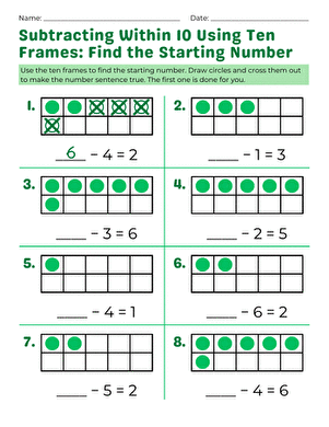 Subtracting Within 10 Using Ten Frames: Find the Starting Number large image