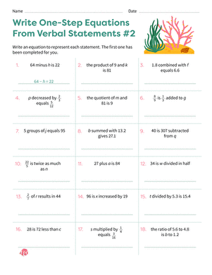 Write One-Step Equations From Verbal Statements #2 large image