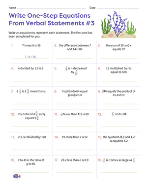 Write One-Step Equations From Verbal Statements #3 large image