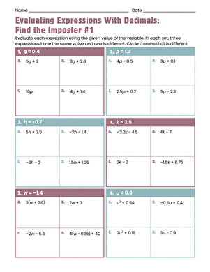 Evaluating Expressions With Decimals: Find the Imposter #1 large image
