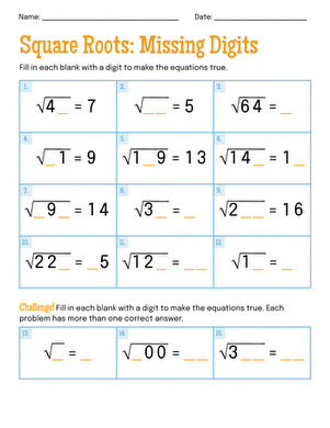 Square Roots: Missing Digits large image