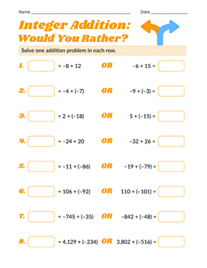 Integer Addition: Would You Rather? large image