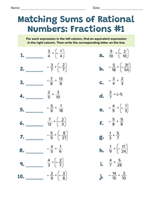 Matching Sums of Rational Numbers: Fractions #1 large image