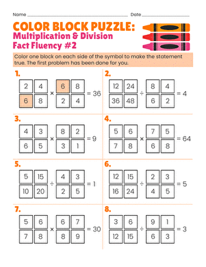 Color Block Puzzle: Multiplication & Division Fact Fluency #2 large image