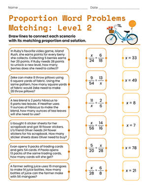 Proportion Word Problems Matching: Level 2 large image
