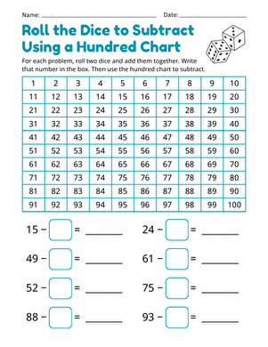 Roll the Dice to Subtract Using a Hundred Chart large image