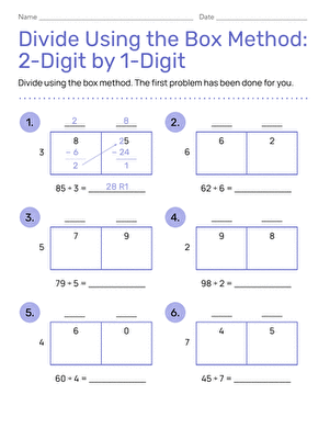 Divide Using the Box Method: 2-Digit by 1-Digit large image