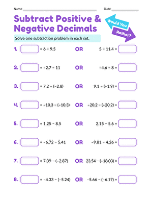 Subtract Positive & Negative Decimals: Would You Rather? large image