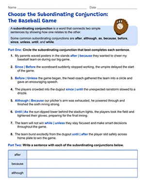 Choose the Subordinating Conjunction: The Baseball Game large image