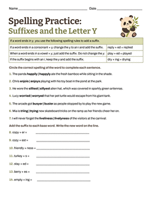 Spelling Practice: Suffixes and the Letter Y large image