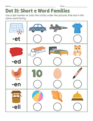 Dot It: Short e Word Families