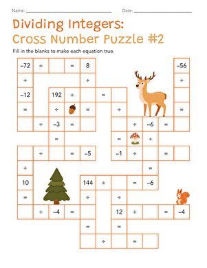 Dividing Integers: Cross Numbers Puzzle #2 large image