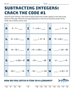Subtracting Integers: Crack the Code #1 large image