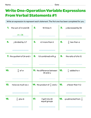 Write One-Operation Variable Expressions From Verbal Statements #1 large image
