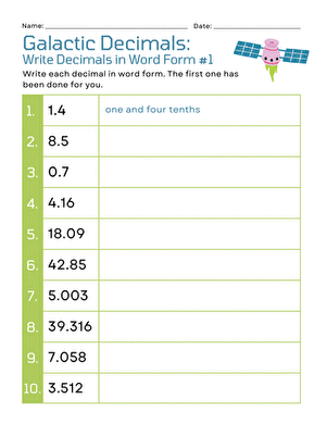 Galactic Decimals: Write Decimals in Word Form #1 large image
