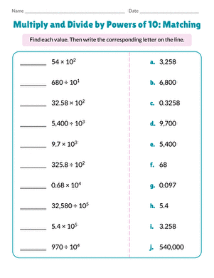 Multiply and Divide by Powers of 10: Matching large image