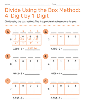 Divide Using the Box Method: 4-Digit by 1-Digit large image