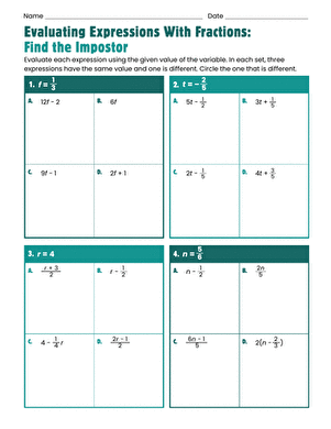 Evaluating Expressions With Fractions: Find the Impostor large image