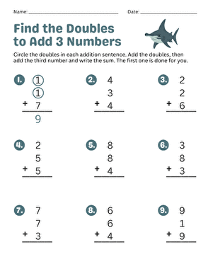 Find the Doubles to Add 3 Numbers large image