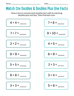 Match the Doubles & Doubles Plus One Facts large image