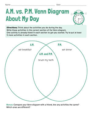 A.M. vs. P.M. Venn Diagram About My Day large image