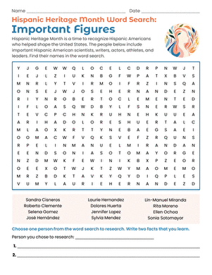 Hispanic Heritage Month Word Search: Important Figures large image