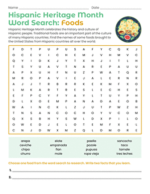Hispanic Heritage Month Word Search: Foods large image