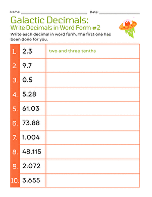 Galactic Decimals: Write Decimals in Word Form #2 large image