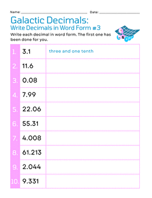 Galactic Decimals: Write Decimals in Word Form #3 large image