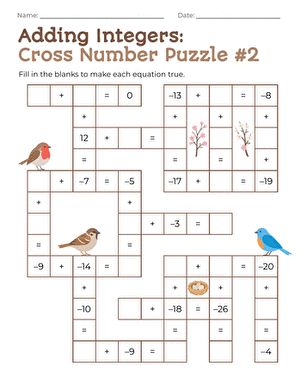 Adding Integers: Cross Number Puzzle #2 large image