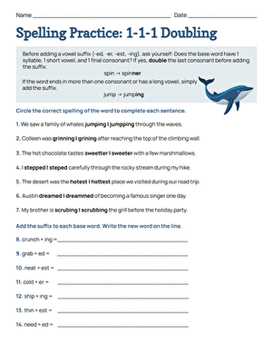 Spelling Practice: 1-1-1 Doubling large image