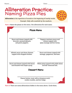 Alliteration Practice: Naming Pizza Pies large image