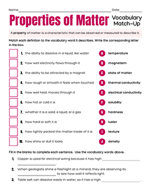 Properties of Matter Vocabulary Match-Up large image