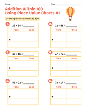Addition Within 100 Using Place Value Charts #1 large image