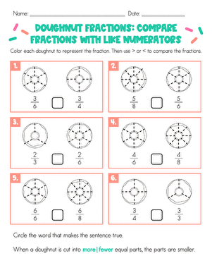 Doughnut Fractions: Compare Fractions With Like Numerators large image