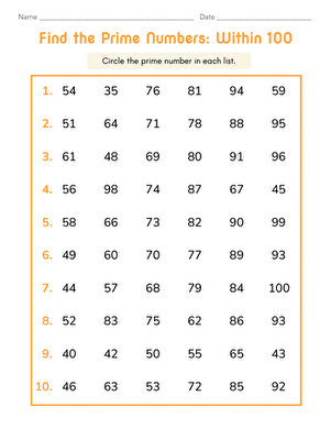 Find the Prime Numbers: Within 100 large image