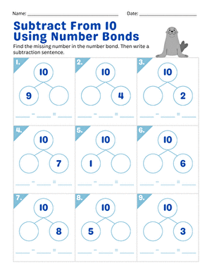 Subtract From 10 Using Number Bonds large image
