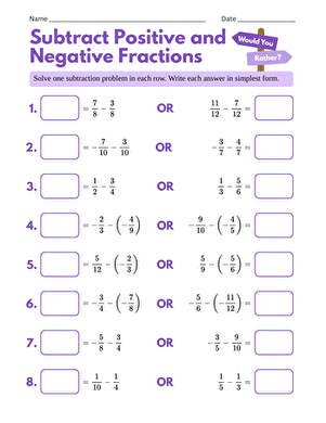 Subtract Positive and Negative Fractions: Would You Rather? large image