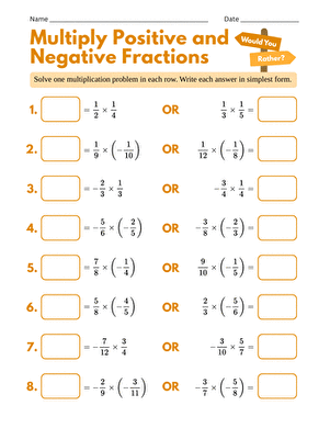Multiply Positive and Negative Fractions: Would You Rather? large image