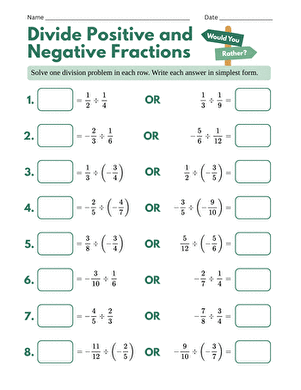 Divide Positive and Negative Fractions: Would You Rather? large image
