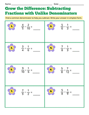 Grow The Difference: Subtracting Fractions With Unlike Denominators large image