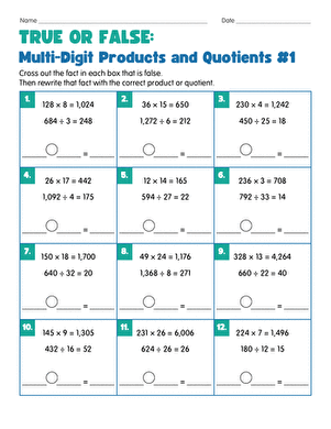 True or False: Multi-Digit Products and Quotients #1 large image