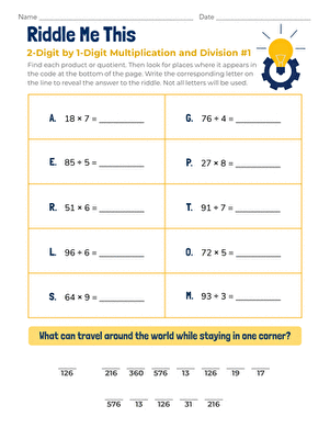 Riddle Me This: 2-Digit by 1-Digit Multiplication and Division large image