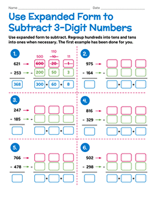 Use Expanded Form to Subtract 3-Digit Numbers large image