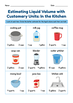 Estimating Liquid Volume with Customary Units: In the Kitchen large image