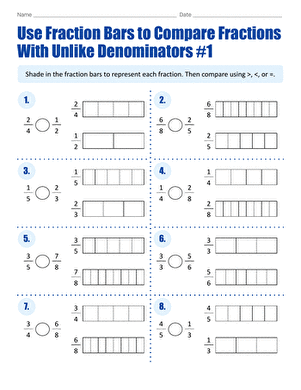 Use Fraction Bars to Compare Fractions With Unlike Denominators #1 large image
