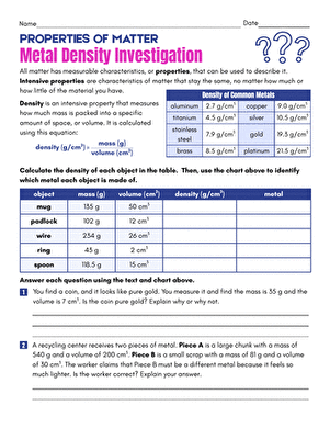 Properties of Matter Metal Density Investigation large image