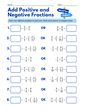 Add Positive and Negative Fractions: Would You Rather? large image
