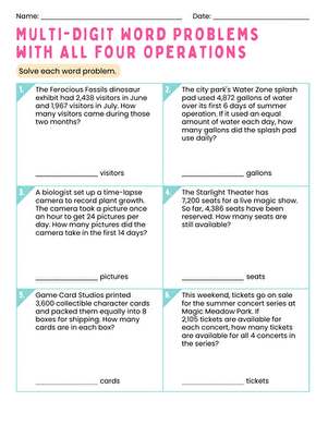 Multi-Digit Word Problems With All Four Operations large image