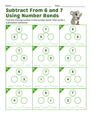 Subtract from 6 and 7 Using Number Bonds large image